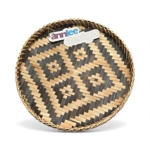 Ann Lee Designs handwoven bamboo Weave basket tray Black Diamond 14”x14x1”
